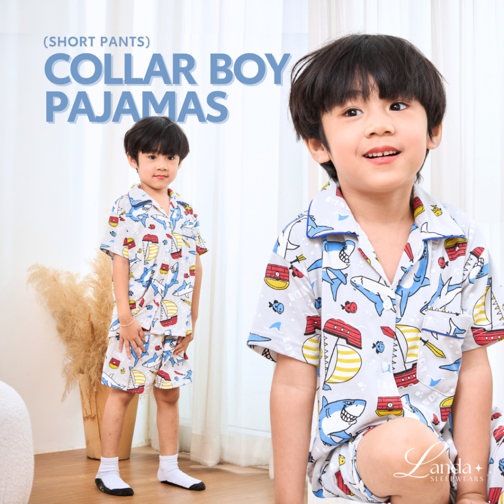 LANDA ชุดนอนเด็ก ปกฮาวาย(BSS) ผ้าคอตตอน แขนสั้นขาสั้น เนื้อผ้านิ่ม ใส่สบาย ไม่ร้อน สินค้ามีสต๊อกพร้อ