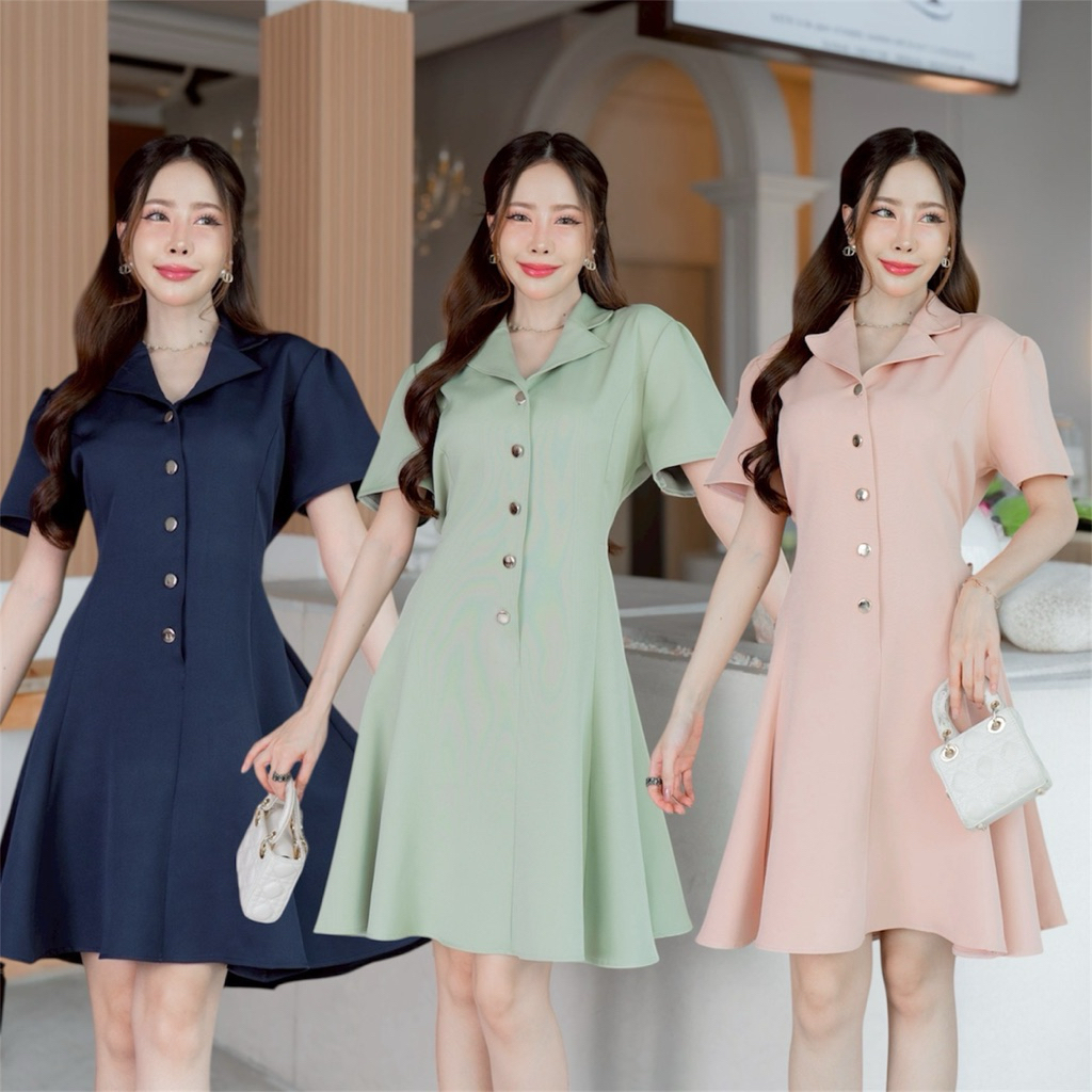 Sandy dress เดรสปกสูทแต่งกระดุมหน้า