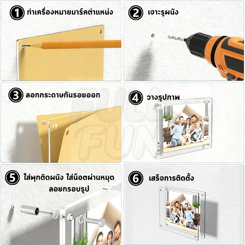 ป้ายอะคริลิค กรอบรูปอะคริลิค กรอบรูปอะคริลิคใสมีหมุดลอย ติดผนัง ป้ายรูปอะคริลิค ใช้สองทาง A3/A4 - รูปที่ 5
