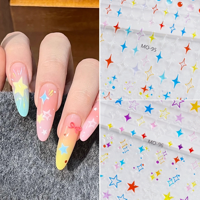 Nawoelite ตกแต่ง สติ๊กเกอร์  สติ๊กเกอร์ติดเล็บ  ลายดาวสติกเกอร์ สติ๊กเกอร์ติดเล็บลอกง่ายไม่ทำลายเล