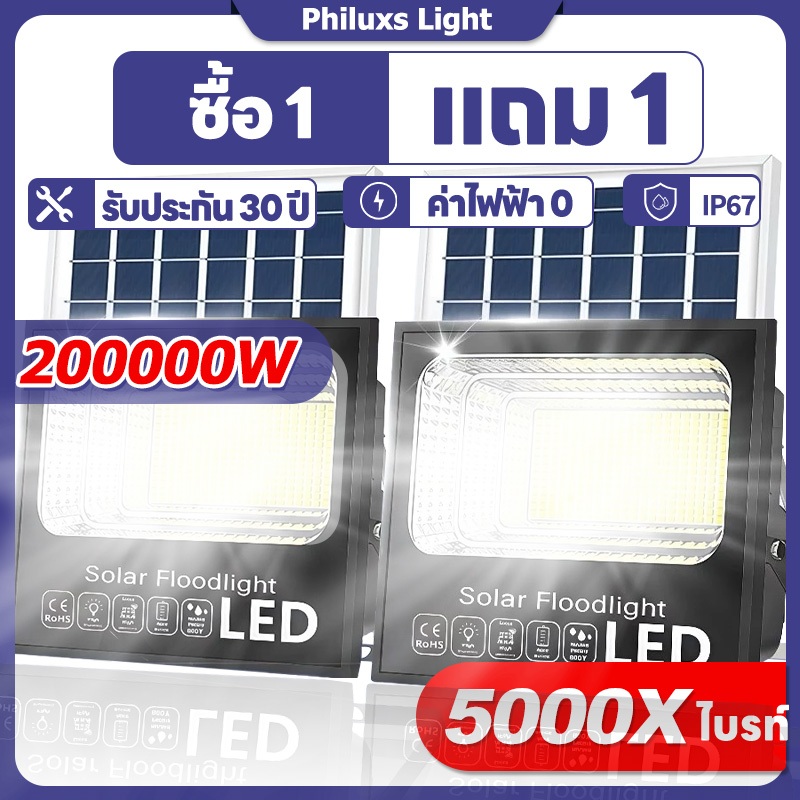 ซื้อ 1 แถม 1 ไฟโซล่าเซลล์ ไฟสปอร์ตไลท์ LED โซล่าเซลล์สปอตไลท์ solar light กันน้ำและกันฟ้าผ่ เปิดปิดอัตโนมัติ