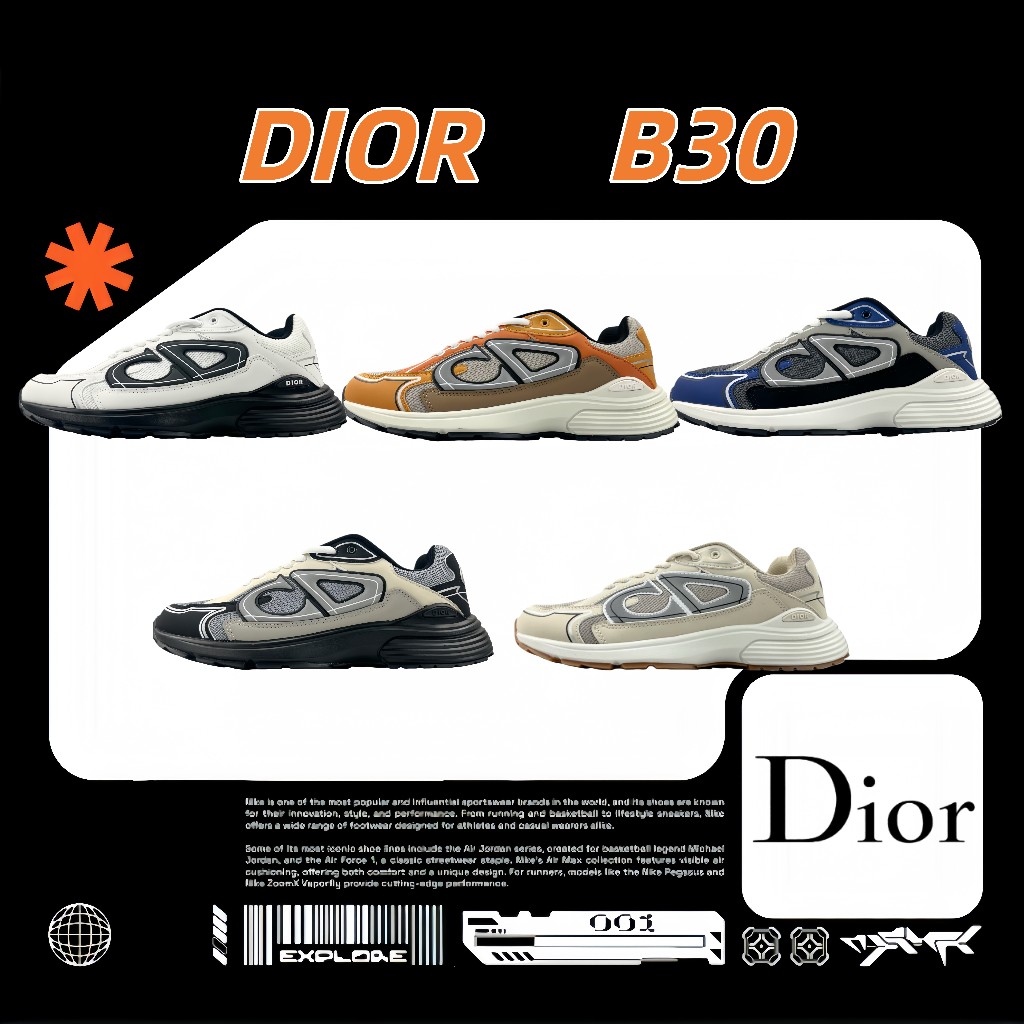 💕ของแท้ 100 %🍒 DIOR B30 รองเท้า ดูดซับแรงกระแทก กันลื่น และทนต่อการสึกหรอ รองเท้าวิ่งลำลอง