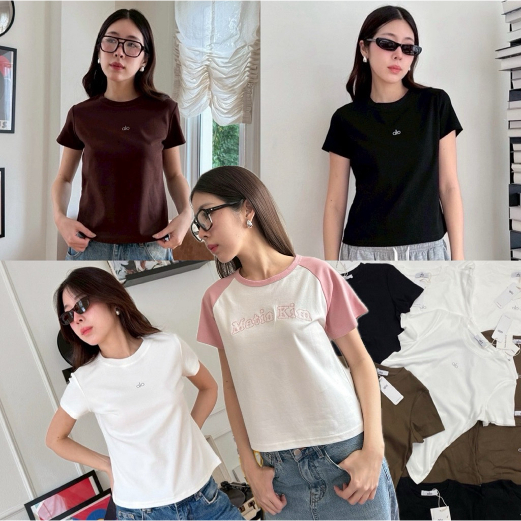 Matin& AO crop🤍  เสื้อยืดคอกลมแขนสั้นทรงครอปทูโทน แบรนด์ดังเกาหลี ผ้ายืดหยุ่น งานValen