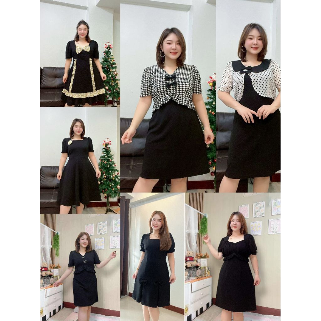 เดรสสาวอวบ งานสีดำ ใส่เที่ยวคาเฟ่ได้  งานสุภาพได้.   รอบอก 40-48 นิ้ว