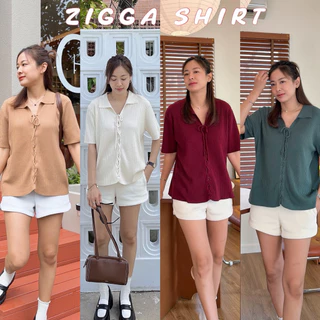 ใหม่! 𝐙𝐈𝐆𝐆𝐀 𝐒𝐇𝐈𝐑𝐓 เสื้อแขนสั้นผ้า Knit ดีเทลผูกเชือก (ผูกเชือกจากร้านแล้ว พร้อมใส่) ผ้านิ่มยืดหยุ่นได้เยอะ
