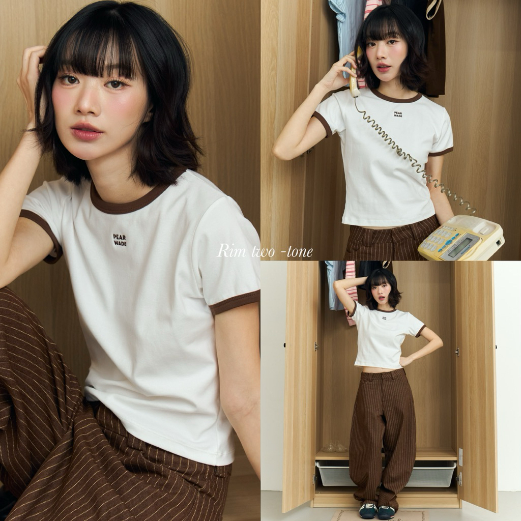 Rimm two-tone Vintage เสื่อยืดคอกลม ทูโทน ขอบตัดสี