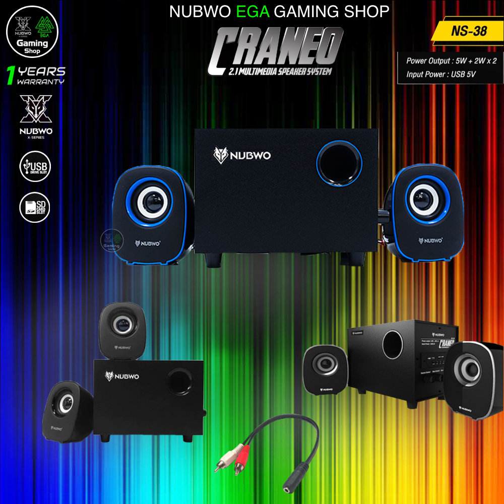 🎮 GAMING NUBWO NS-38 CRANED SPEAKER ลำโพงตั้งโต๊ะ BLUETOOTH USB สเตอริโอ 2.1 CH ลำโพงบลูทูธ ปรับเบสได้ NS38