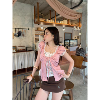 Piangpair•Flower Top เสื้อแต่ง2ชั้น ผูกโบว์หน้า แต่งลูกไม้แขน
