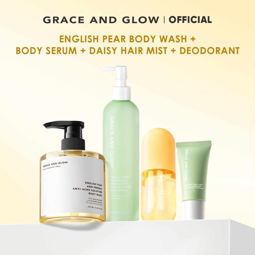 【เซตหอมละมุน 4 in 1】 Grace and Glow  เจลอาบน้ำ + บอดี้เซรั่ม + แฮร์มิสต์ + โรลออนระงับกลิ่นกาย – กลิ่นหอมพรีเมียม  เผยผิ ราคา ถูกที่สุด ดีลบีเคเค แกลเลอรีภาพที่ 2