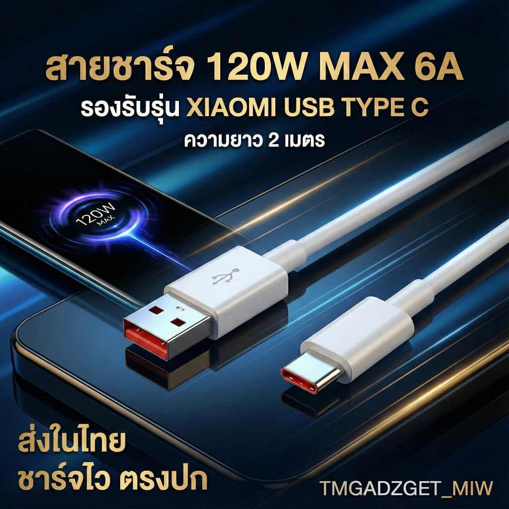 ส่งในไทย สายชาร์จเร็ว รองรับ XIAOMI USB TYPE C สายชาร์จ 120W 90W 67W 33W ยาว 2 เมตร ชาร์จไว