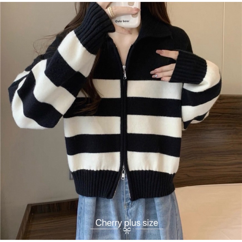 เสื้อแขนยาวไหมพรมลายริ้ว Bigsize อก 42-54” - รูปที่ 7