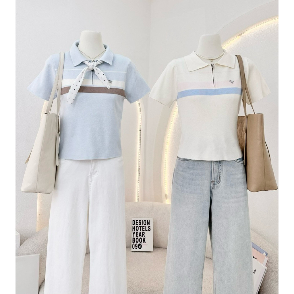 WA YA เสื้อโปโลไหมพรม ซิปหน้า