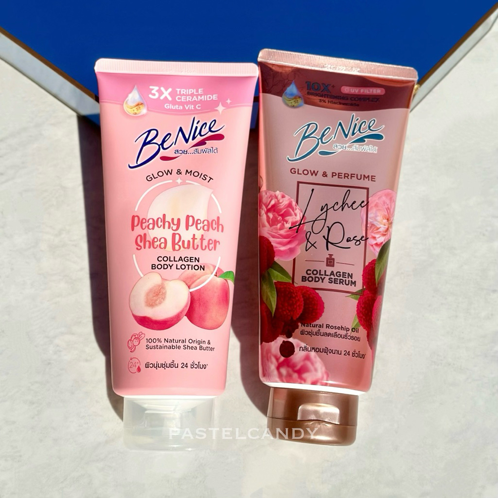 SALE🔥แท้💯% BeNice บีไนซ์ Glow&Moist Peachy Peach Body Lotion/โลชั่นน้ำหอม Glow&Perfume Lychee Rose Body Serum170ml/300ml