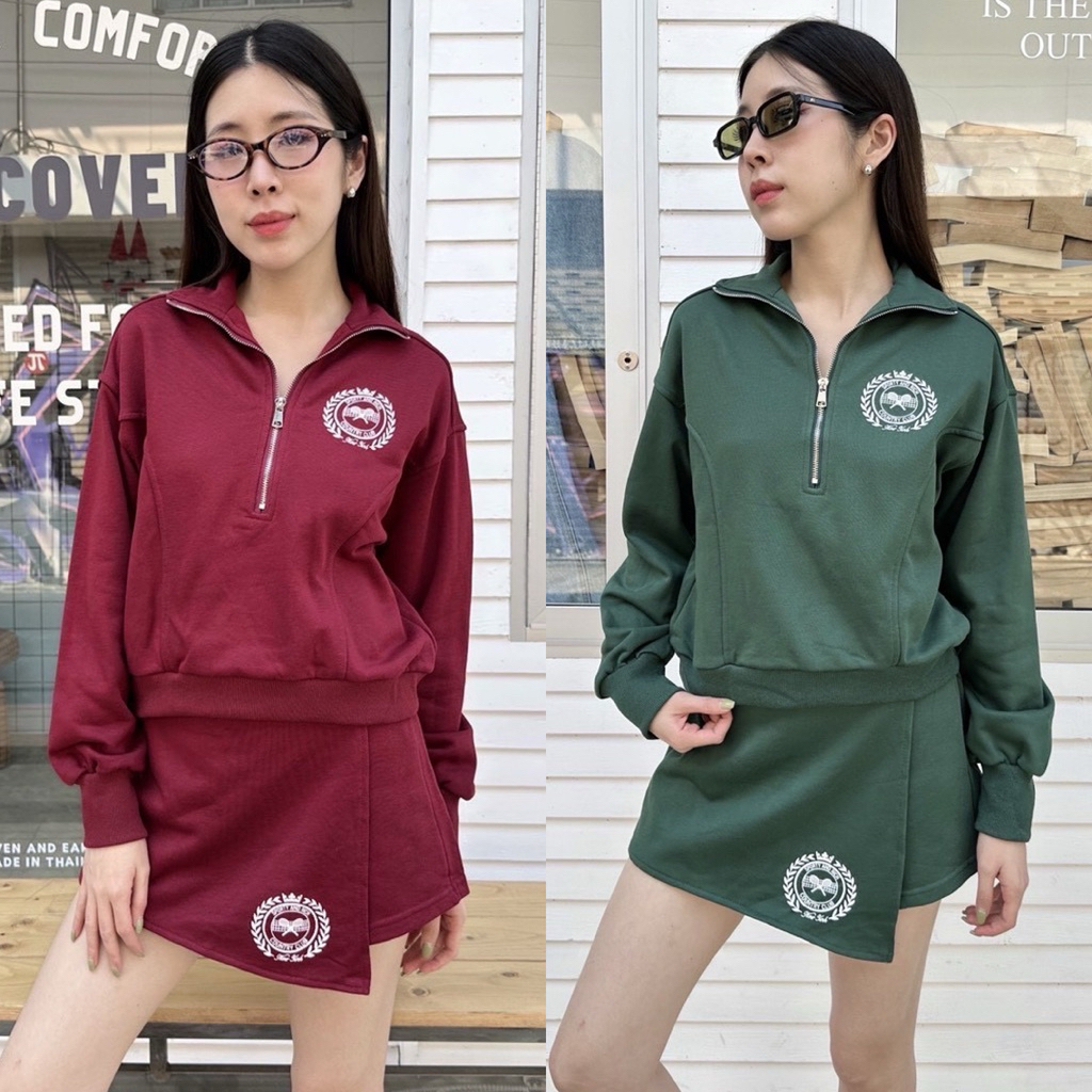 Sporty club set🎄♥️(490฿ฟรีส่ง) ชุดเซ็ทสปอร์ตแขนยาว ซิปหน้า สุดคิ้วท์ ดีเทลสกรีนลาย