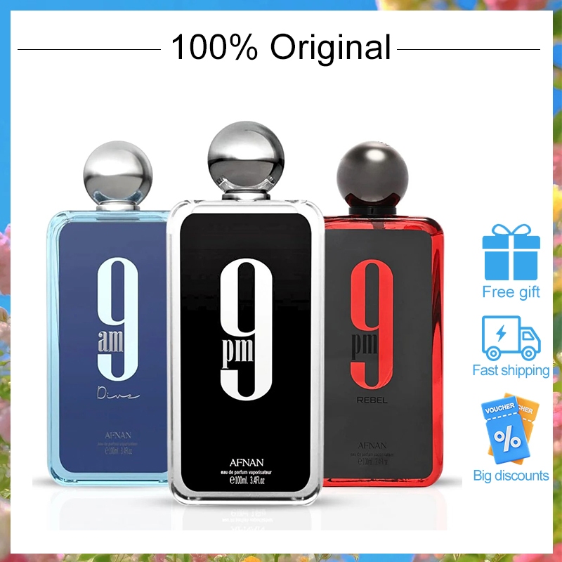 Afnan 9pm Eau De Parfum For Men 100ml 9pm Rebel / 9am Dive / 9pm pour femme น้ำหอมหรู กล่องซีล