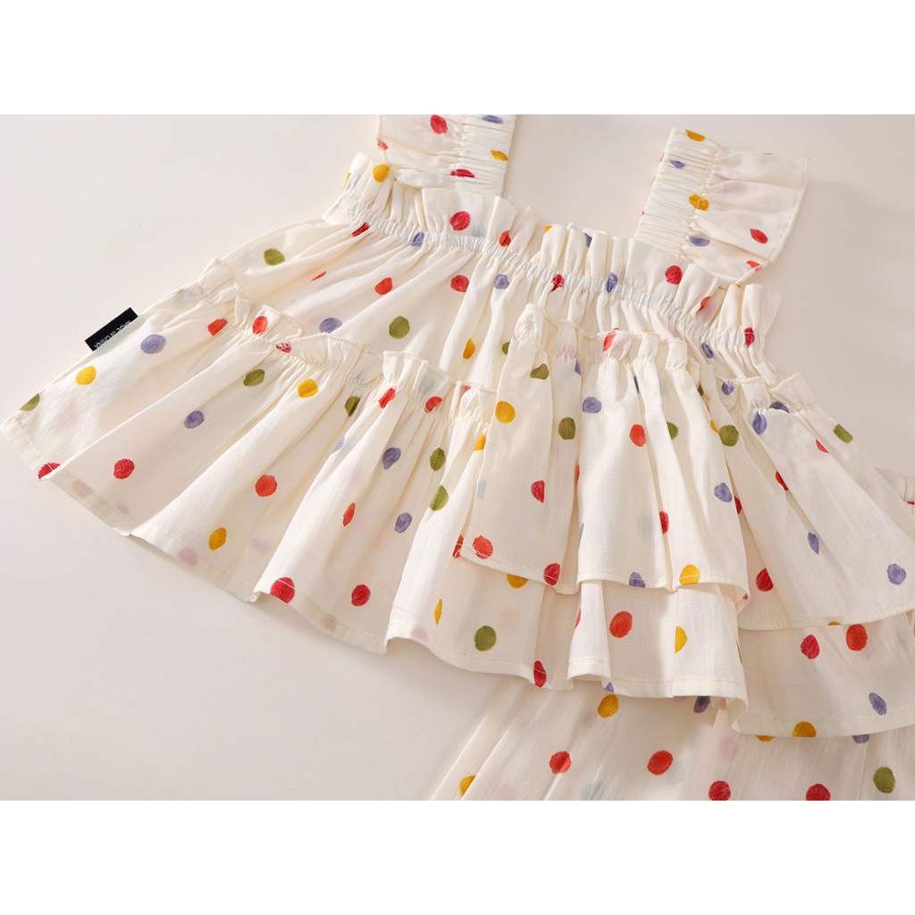 เซ็ตเสื้อผ้าเด็กผู้หญิงลายจุด เสื้อสายเดี่ยวและกางเกงขาบาน ผ้าคอตตอนนุ่มใส่สบาย K4125442 - รูปที่ 3