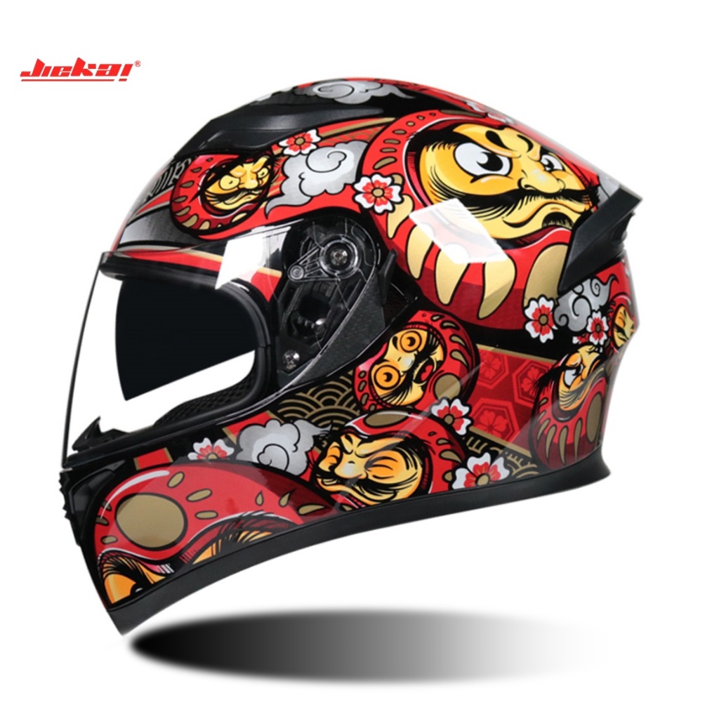 JIEKAI หมวกกันน็อค แว่น2ชั้น เต็มใบ ชิวใส รุ่น B17 ลายดารุมะ (Daruma) (Size:M L XL)