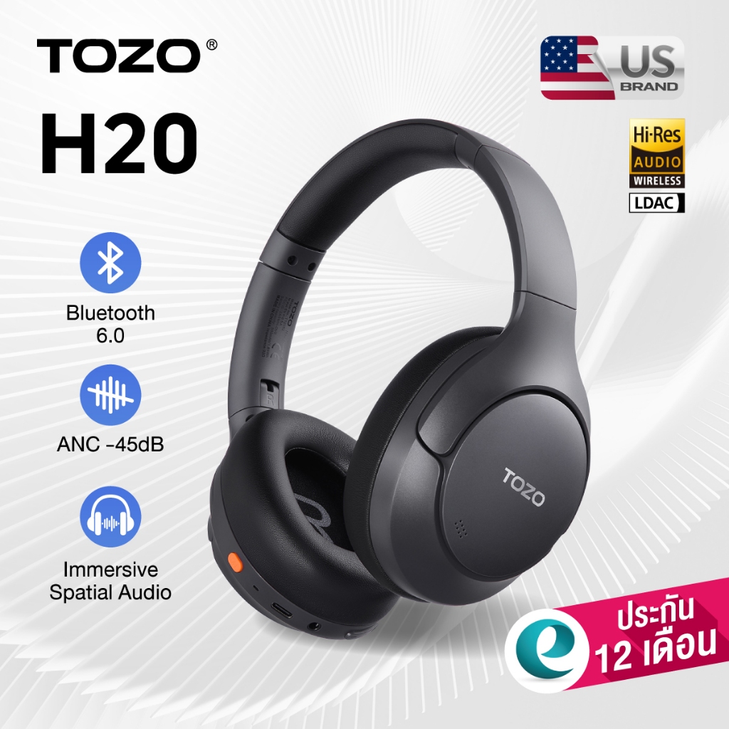 [ประกันศูนย์ไทย] TOZO H20 หูฟังHeadphone หูฟังครอบหู Bluetooth Headphone ANC -45dB หูฟังไร้สาย