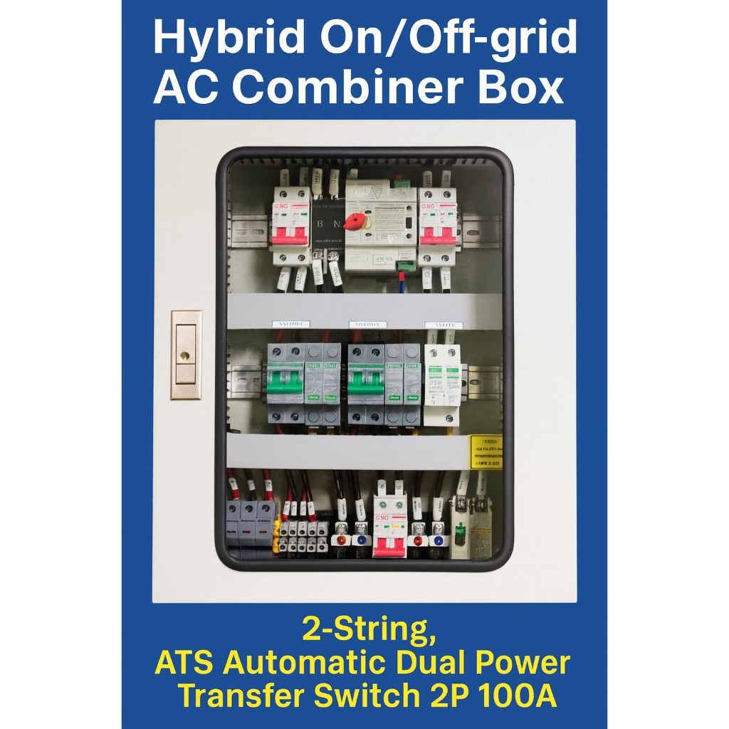 Hybrid On/Off-grid AC Combiner Box DC 2string 800V, ATS 2P 100A, 1Phase ตู้คอมบายเนอร์แบบไฮบริดออนออฟกริด 2 สตริง