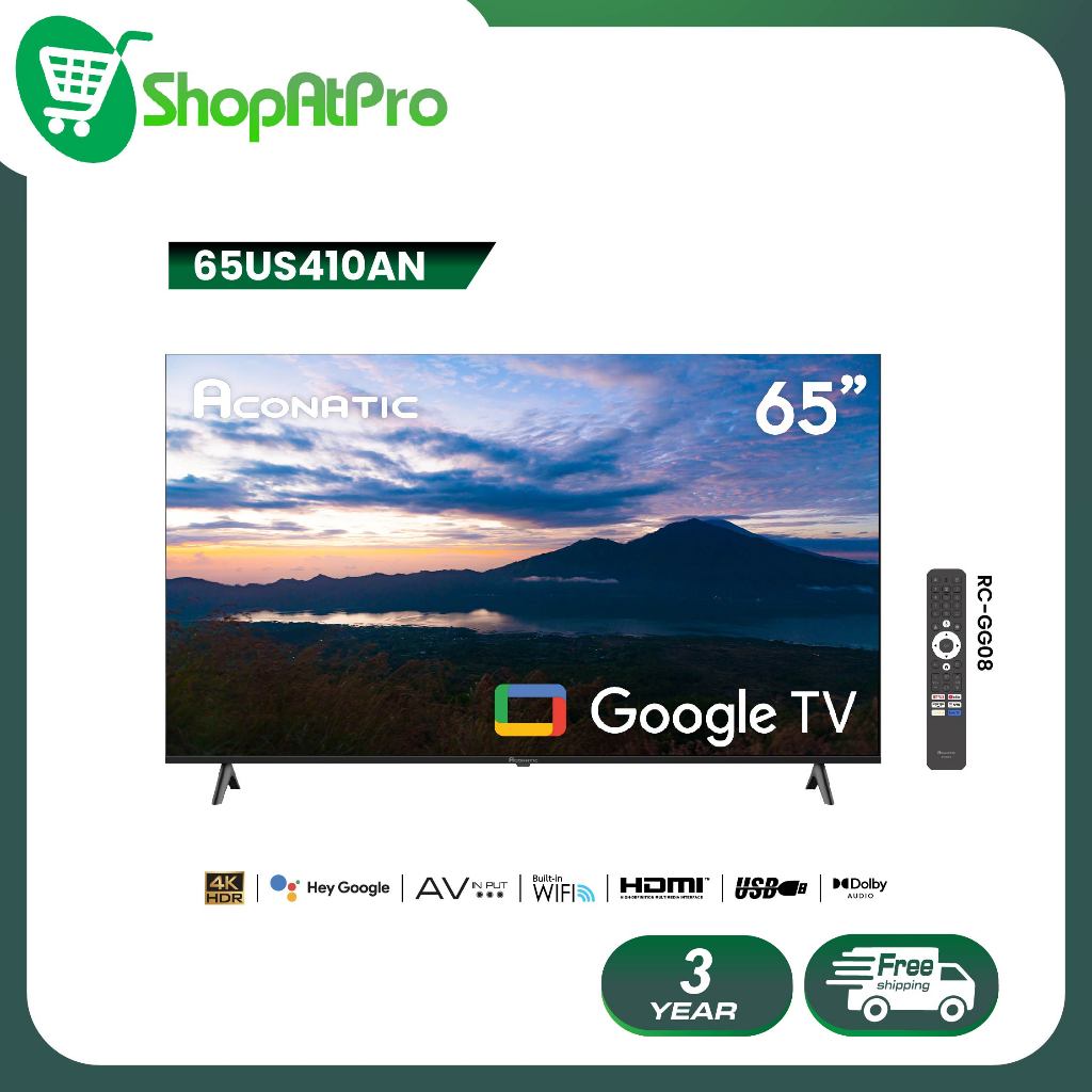 ใหม่ Aconatic ทีวี 65 นิ้ว LED 4K HDR Google TV รุ่น 65US410AN Smart TV สมาร์ททีวี (รับประกัน 3 ปี)