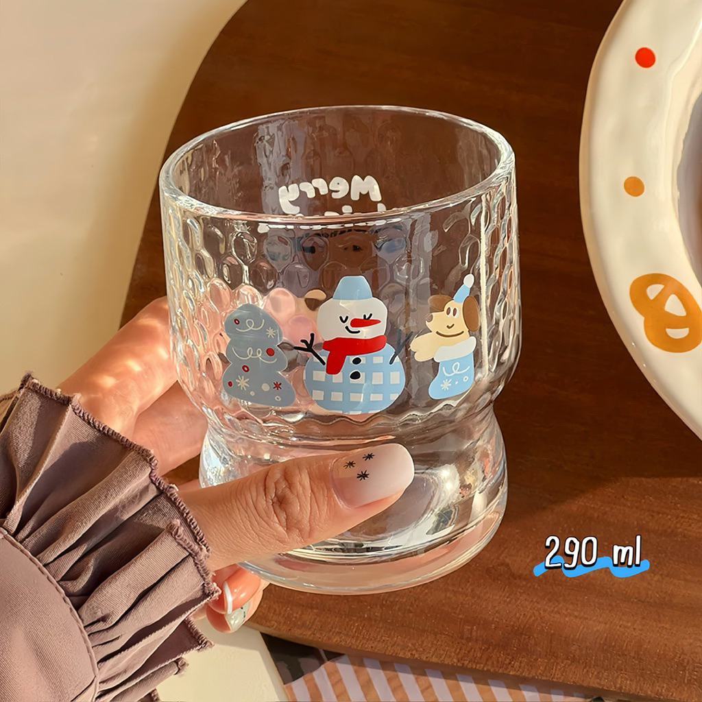 แก้วน้ำ สไตล์เกาหลี 290 ml ลายการ์ตูน วัสดุแก้ว ส่งจากไทย