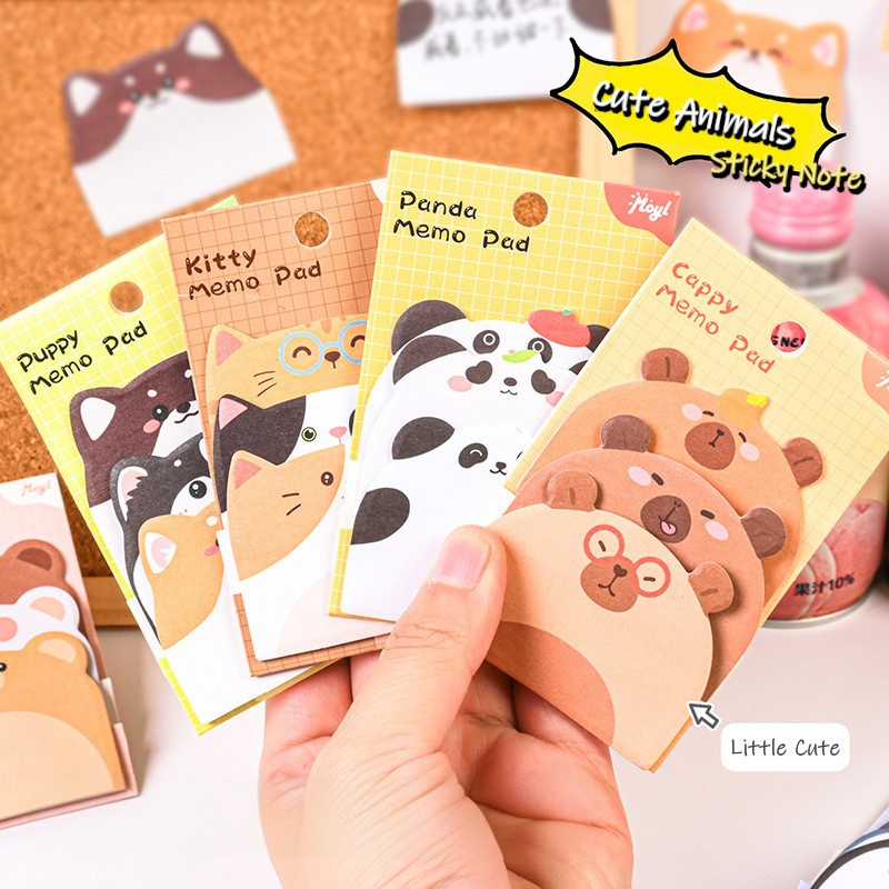 [พร้อมส่ง] กระดาษโน๊ต 3 ชั้น สุดน่ารัก มีกาว ลาย แมว หมา แพนด้า หมี คาปิบาร่า Cute Cat Puppy Panda Capybara Sticky Note