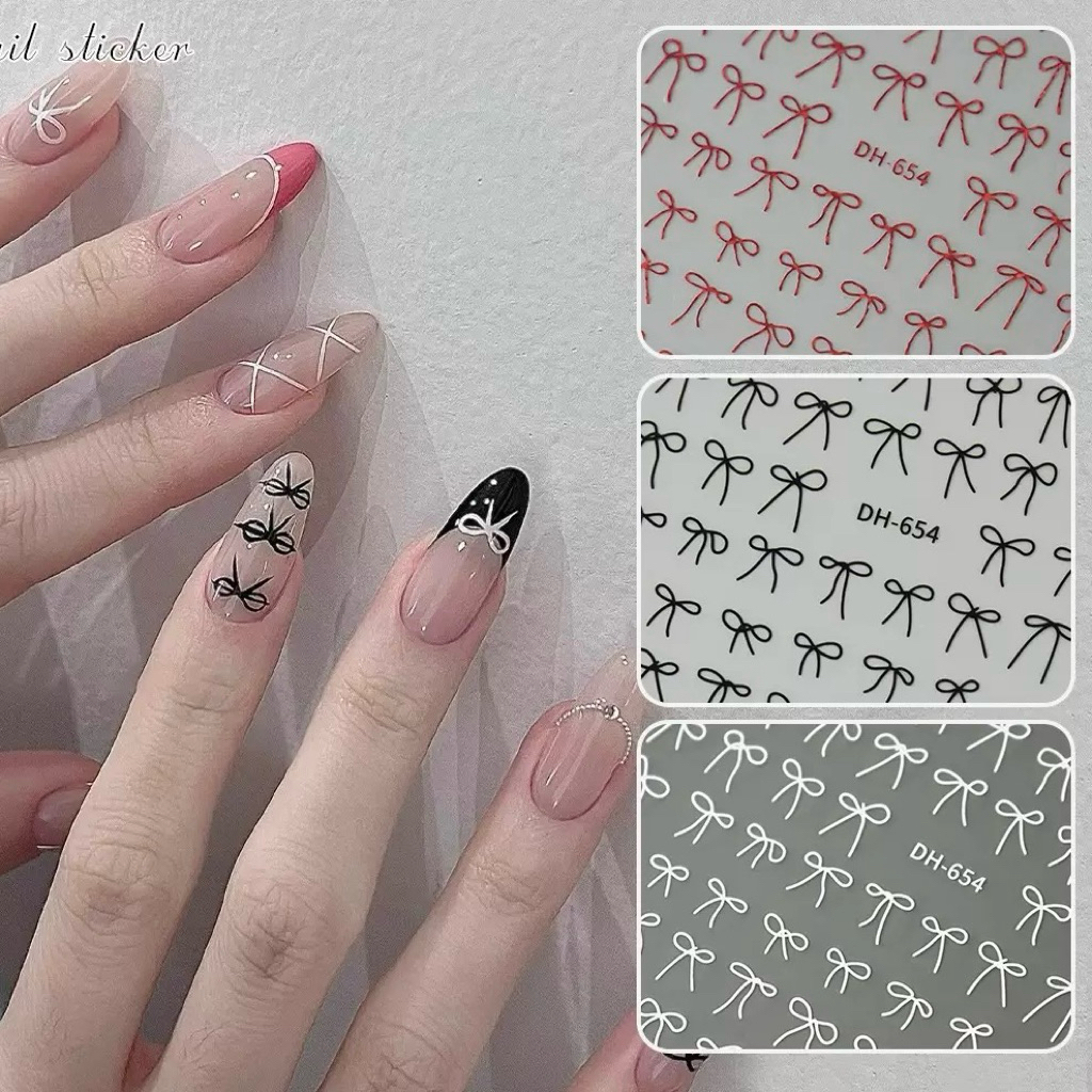 สติ๊กเกอร์ติดเล็บลายโบว์ – รุ่น DH-654 สติ๊กเกอร์ลายโบว์สุดมินิมอล ใช้ตกแต่งเล็บได้ทุกสไตล์