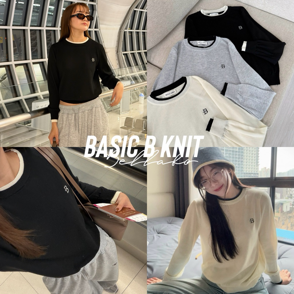 พร้อมส่ง! (BLB) เสื้อสเวตเตอร์ คอกลม TwoTone รุ่น Basic B Knit ชายเสื้อและแขนเสื้อเป็นทรงจั๊ม