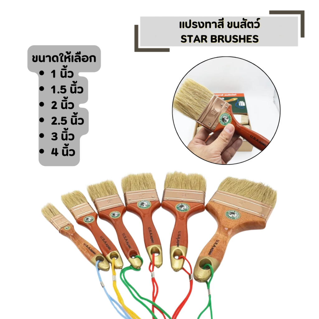 แปรงทาสี ขนสัตว์ STAR BRUSHES แปรงขนขาว ขนหนานุ่ม แน่น มีให้เลือกหลายขนาด