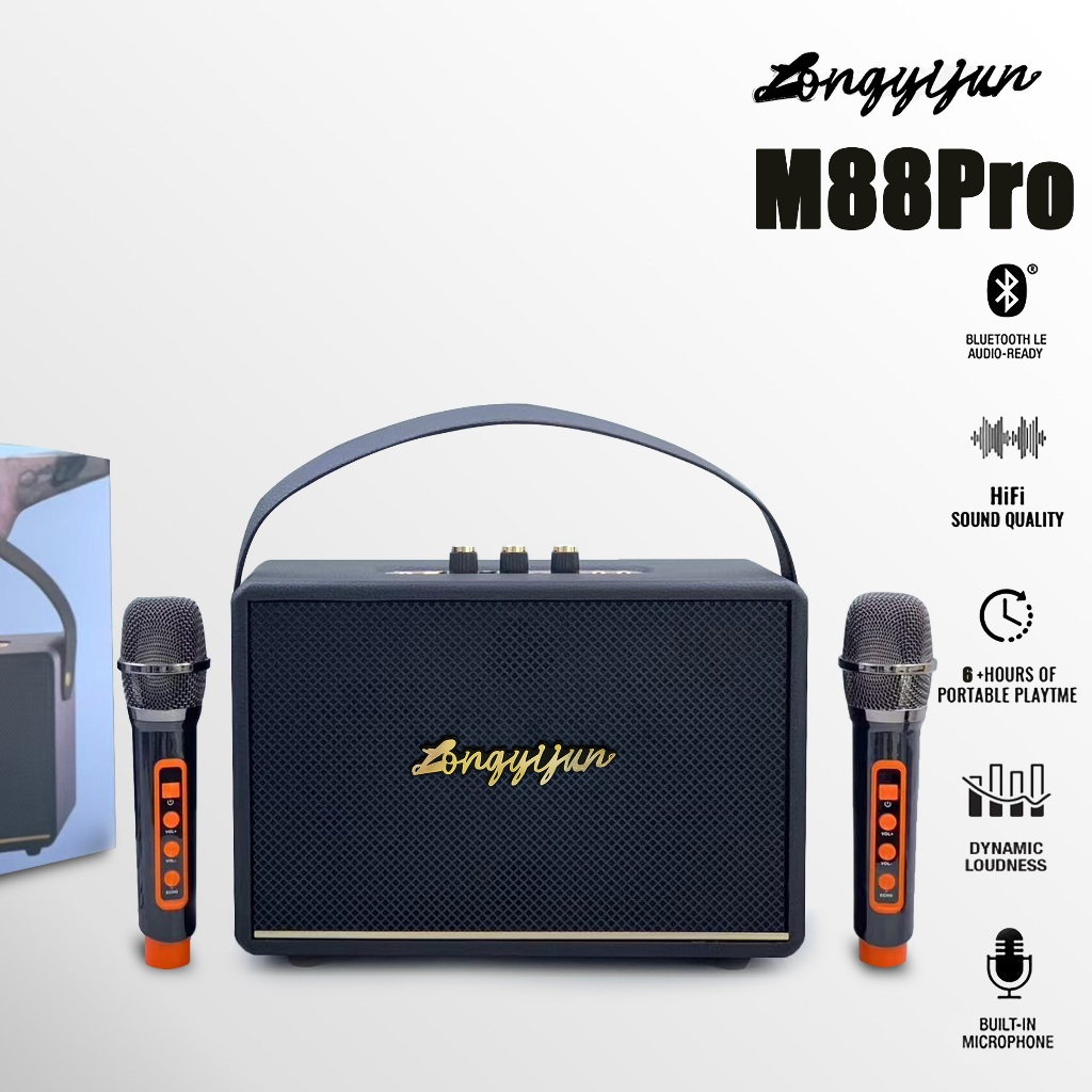 ลำโพงบลูทูธไร้สาย M88Pro ปรับเสียงเบส แหลมได้ แถมไมค์ลอย2อัน เสียงดี 35W เบสหนัก Bluetooth speakers