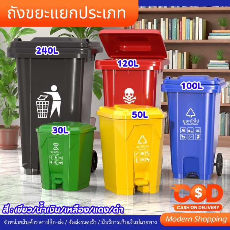 ถังขยะ ความจุ 30ลิตร / 50ลิตร ไม่มีล้อ ถังขยะแบบเหยียบ (ทรงเหลี่ยม) ถังขยะฝาเหยียบ พลาสติกเหนียว มีที่เหยียบ