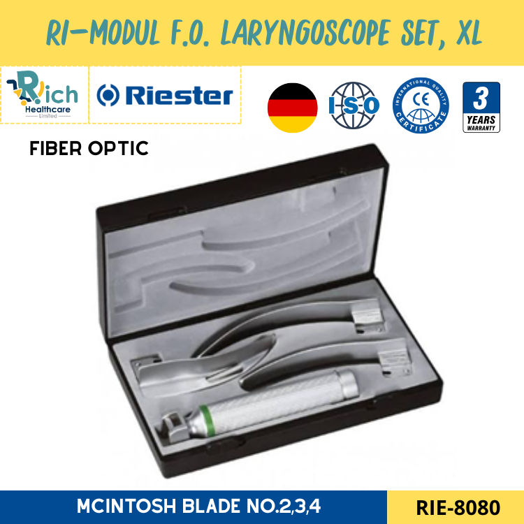 Riester RI-MODUL F.O. LARYNGOSCOPE SET, XL 2.5V  MCINTOSH BLADE NO.2,3,4 เครื่องมือส่องหลอดลม RIE-80