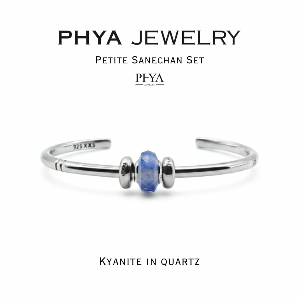 PHYA Petite Sanechan Kyanite in quartz Bangle Set : กำไลเงินแท้เซ็ตเปอตีตเสน่ห์จันทน์หินไคยาไนต์ อิน