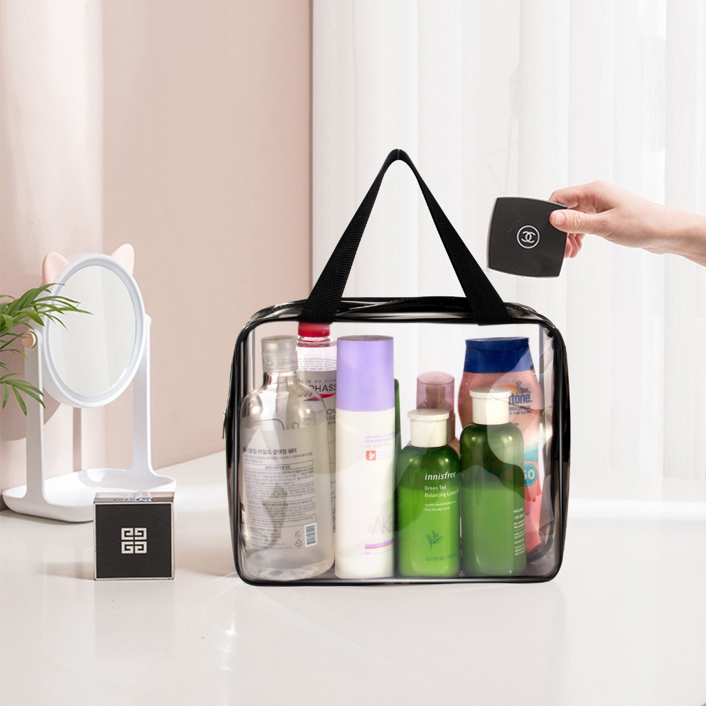 กระเป๋าเครื่องสำอาง PVC ชั้นเดียวหรือสองชั้น ขนาดใหญ่ เหมาะสำหรับอาบน้ำและว่ายน้ำ พกพาสะดวกและมีความจุมาก