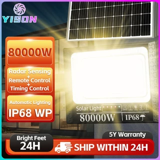 YISON【เปลี่ยนฟรี 30ปี】โคมไฟโซล่าเซลล์สปอตไลท์ solar light IP68 LED โซล่าเซลล์ 80000w โซล่าเซลล์ ไฟสีเหลือง