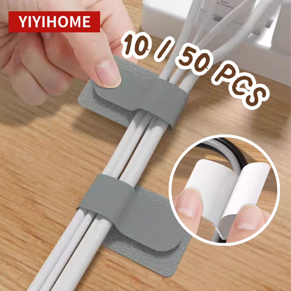 YIYIHOME สายรัดสายไฟ ตีนตุ๊กแก รัดสายชาร์จ จัดระเบียบสายไฟ แบบใช้ซ้ำได้ 10/50 ชิ้น มัดสายคอม