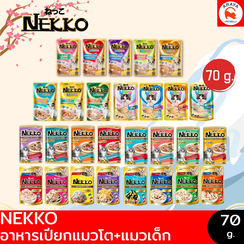 ยกกล่อง *12x70g* Nekko (เน็กโกะ) อาหารเปียกแมว แมวโต ลูกแมว Omega3 บำรุงขนและผิวหนัง