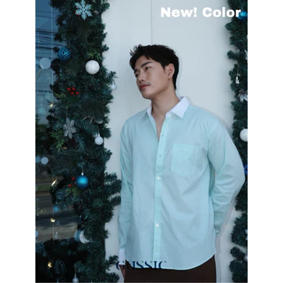 GUSSIC SHIRT เสื้อเชิ๊ตลายริ้ว ปกขาว สำหรับผู้ชาย Luxury Style