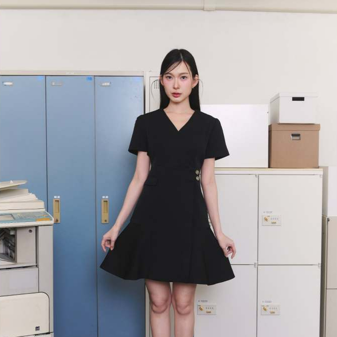 La Mignonne (XS-5XL) Osmunda Blossom Dress เดรสใส่ทำงาน ทรงสวยใส่เก๋ไม่ซ้ำใคร งานซิปหลัง มีซับในอย่างดี