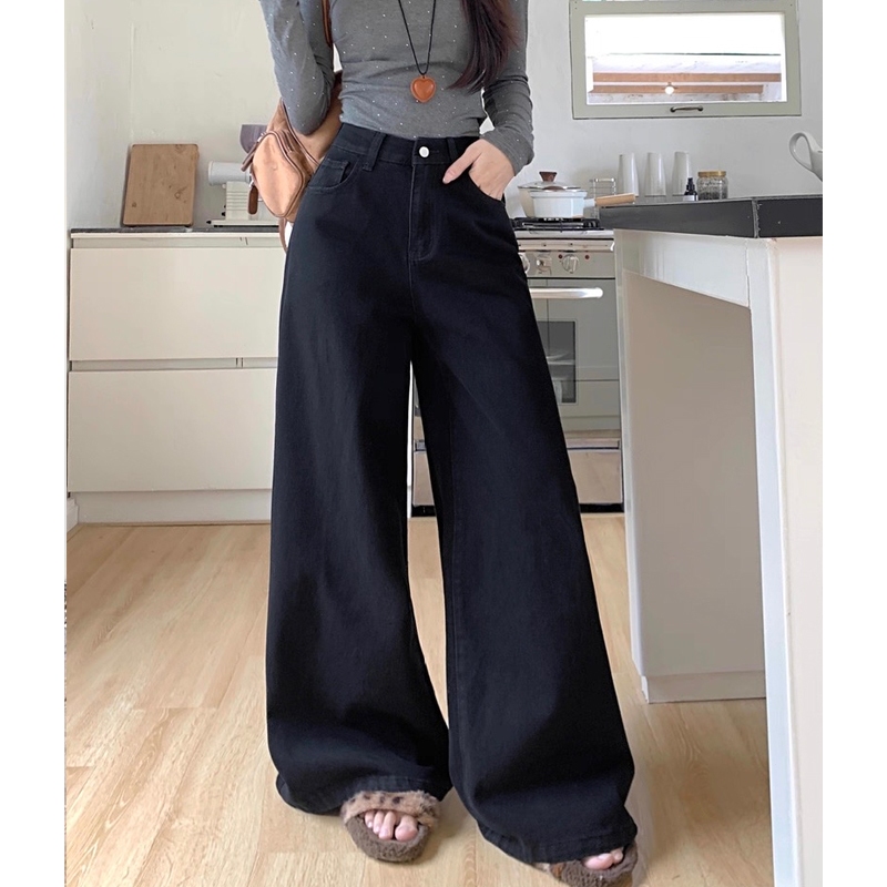 BIMI (S-3XL) กางเกงยีนส์ เอวสูง สไตล์เกาหลี แนววินเทจ เท้ากว้าง กางเกงยีนส์ขายาว สวยๆเก๋ๆ Jean Lady เสื้อผ้า ผู้หญิง - รูปที่ 3