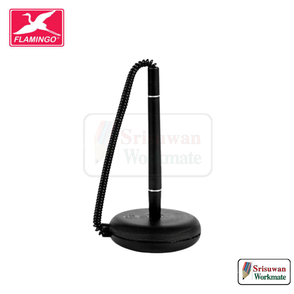 FLAMINGO 991 ปากกาตั้งโต๊ะ 0.7มม. หมึกน้ำเงิน แท่นปากกาตั้งโต๊ะ ด้าม สีดำ DESK PEN STAND