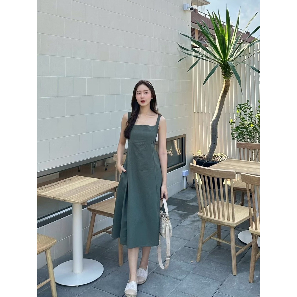 KORRA ·͜·♡เดรสดาวิกาผูกโบว์หลังผ้าลินิน🌻ด้านหลังยางสม็อคมีกระเป๋าล้วง2ข้าง✨งานน่ารักใส่ไปคาเฟ่ถ่ายรูปสวยๆ📸🫧 - รูปที่ 6