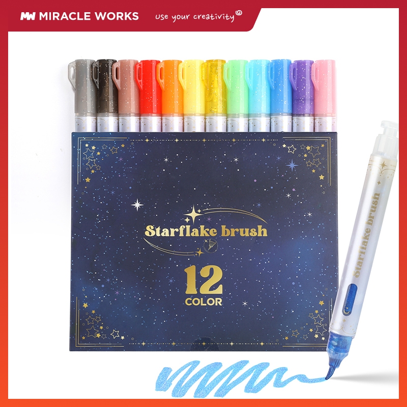 MW ไฮไลท์ ชุดปากกามาร์กเกอร์กลิตเตอร์ปลายแหลมนุ่ม 12/24 สี พร้อมไฮไลท์เตอร์ ดินสอสี เครื่องเขียน อุปกรณ์ศิลปะ