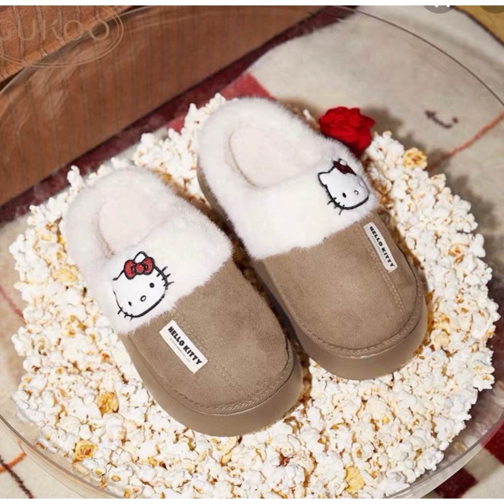 Used once✨  Gukoo x Hello Kitty slippers -coffee beige