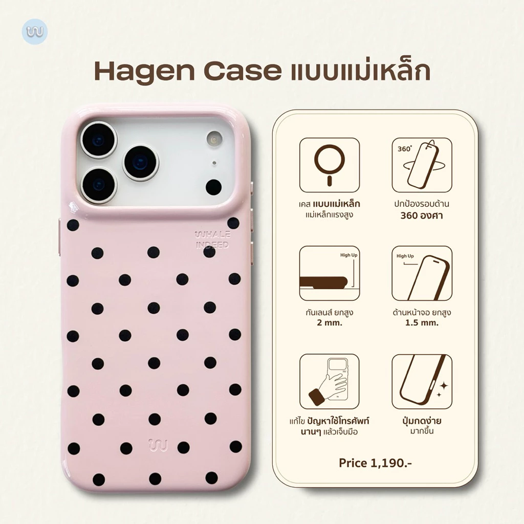 Polkadot Ver.2 Hagen Case แบบแม่เหล็ก Whale Indeed หนังแก้วเกรด Premium thumbnail 3