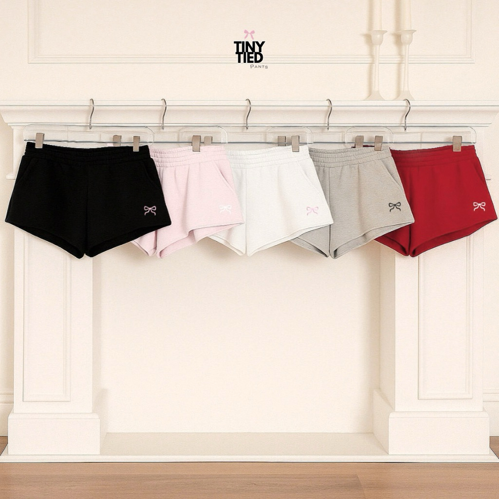 TINY TIED PANTS 🎀 กางเกงขาสั้น-ยาว ผู้หญิง พร้อมกระเป๋า ผ้าเนื้อหนานุ่ม ปักโบว์