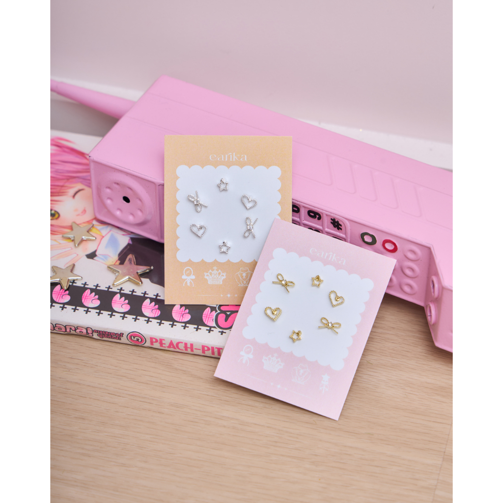 earika.earrings - sugar honey set เซ็ตต่างหูโบว์ หัวใจ และดาว  มี 2 สี ก้านเงินแท้ชุบทองคำขาว/ทอง เหมาะสำหรับคนแพ้ง่าย