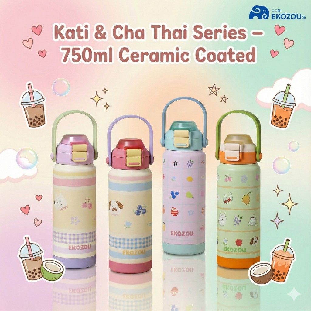EKOZOU "Kati and Cha Thai" ขวดน้ำสแตนเลส เคลือบเซรามิก ขนาด 750 มล. Limited Edition