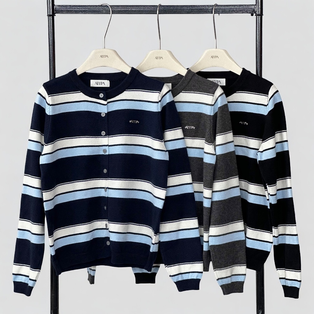 UNICLOUD STRIPE KNIT เสื้อไหมพรม ลายทาง สีทูโทน กระดุมหน้า ผ้านิ่ม ราคา ถูกที่สุด ดีลบีเคเค แกลเลอรีภาพที่ 5