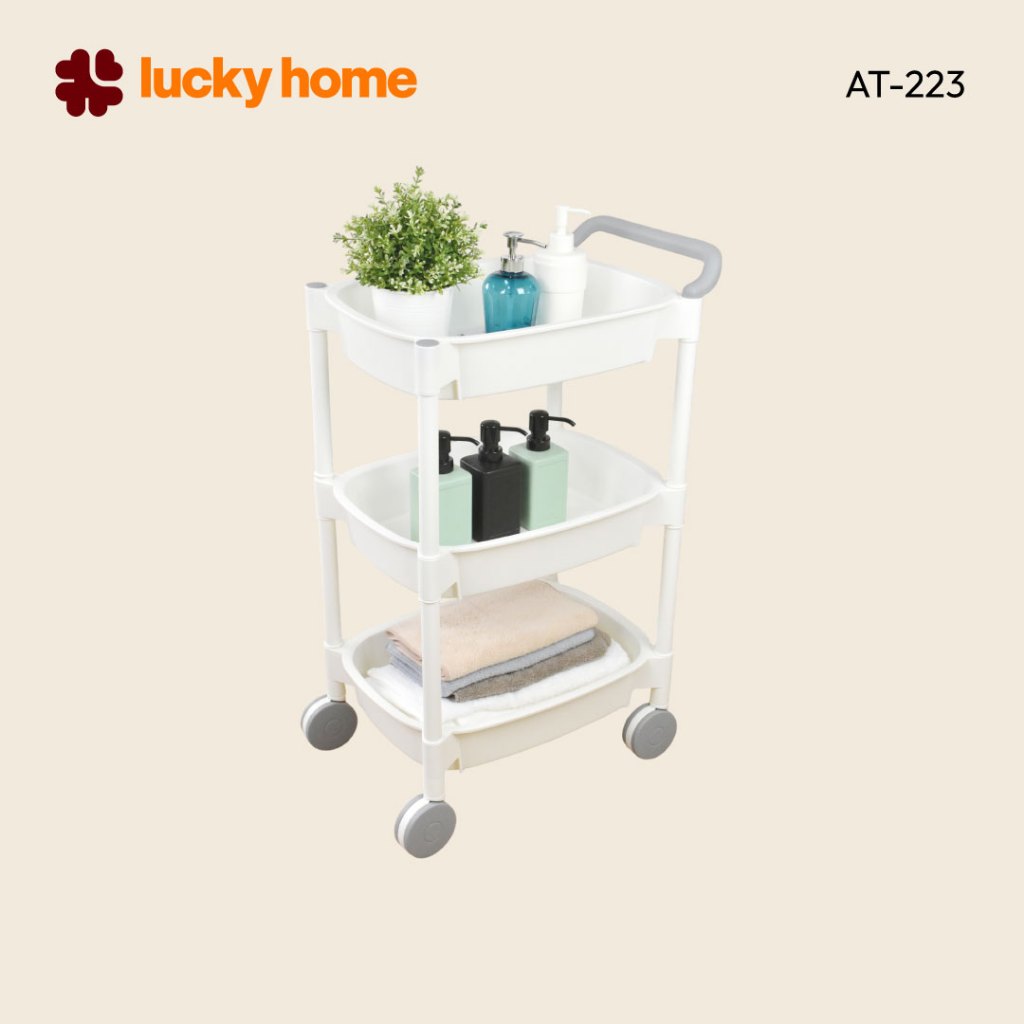 LUCKY HOME รถเข็น ชั้นพลาสติกมีล้อ มีราวจับ AT-223 ขนาด(กว้างxลึกxสูง)(รวมที่จับ): 33 x 49.8 x 81 cm